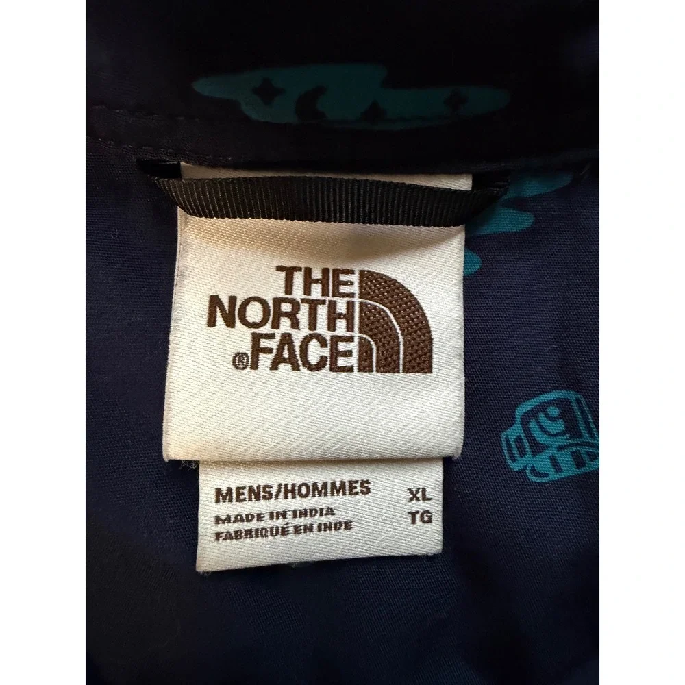 The North Face Men's XL Camping Print Shirt Blue Short Sleeve Button Up Gorpcore